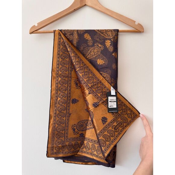 Çisil Istanbul Satin-Silk Bronze/Blue Paisley Scarf Shawl - Picture 3 of 4